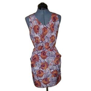 Pinky abstract art deco Orange and purple patterned pencil dress size small